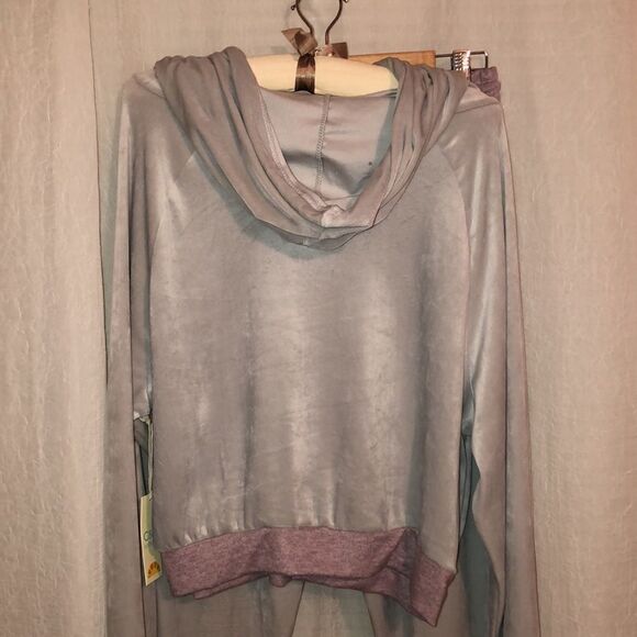 C&C California L Gray Mauve Pink Velour Jump Suit Lounge Crop Hoodie Set - Picture 3 of 12